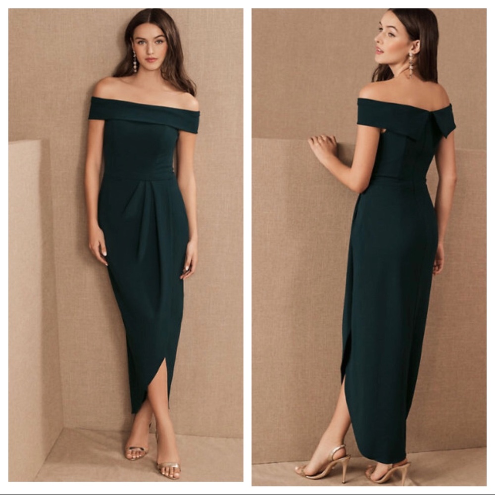 BHLDN Off-the-Shoulder Midi Dress in Deep Teal
